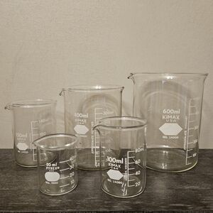 Vintage Kimax Pyrex Graduated Beakers Glass Measuring Cups Set of 5